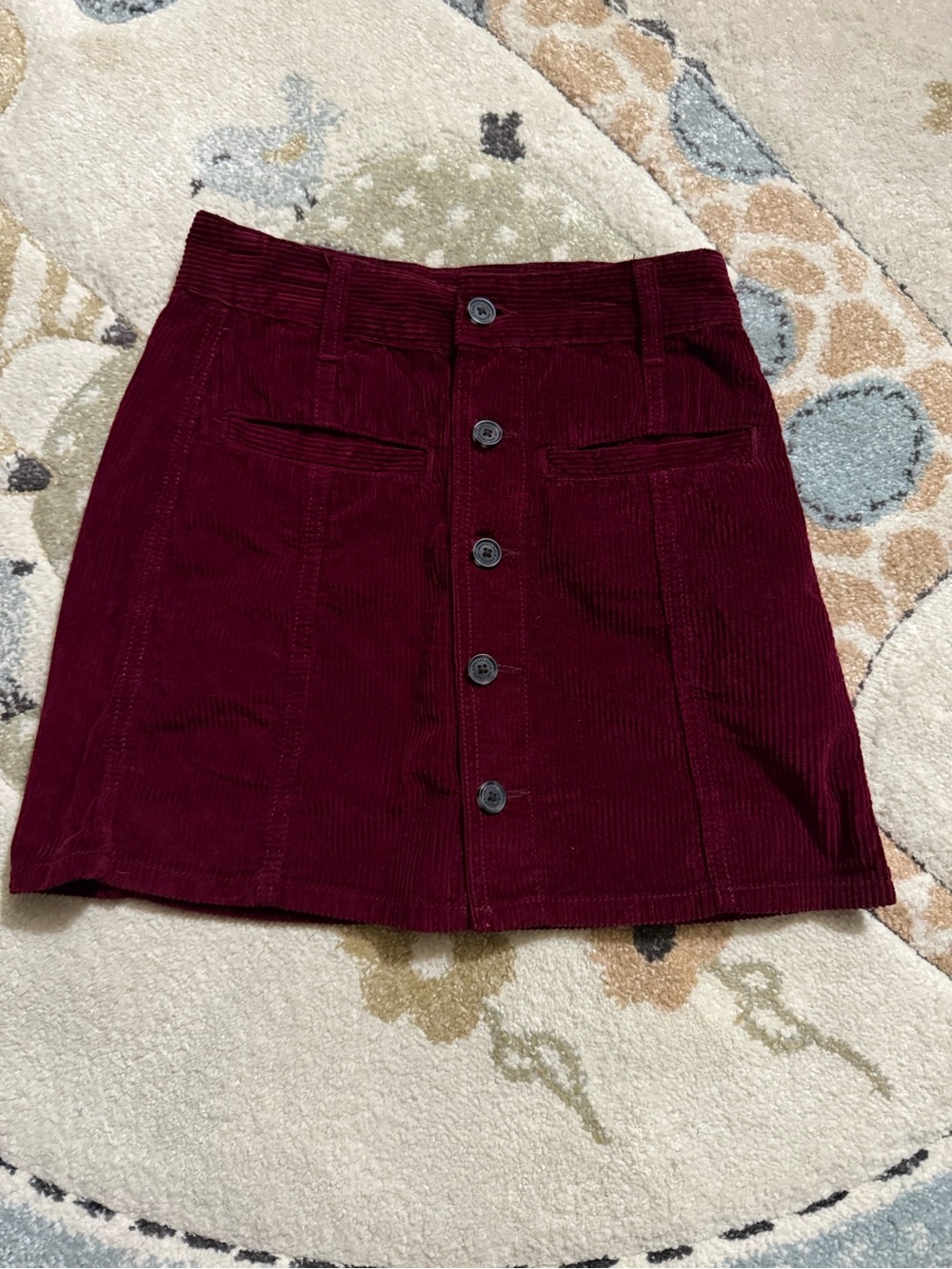 American Eagle Outfitters Burgundy Corduroy Button-Front Mini Skirt